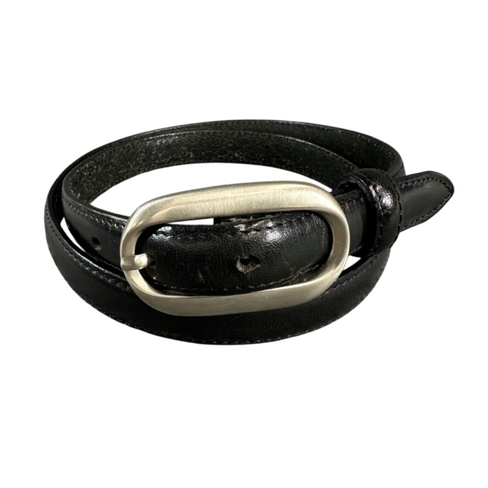 The Limited Black Genuine Leather Belt Made in Italy Oval Silver Buckle Slim